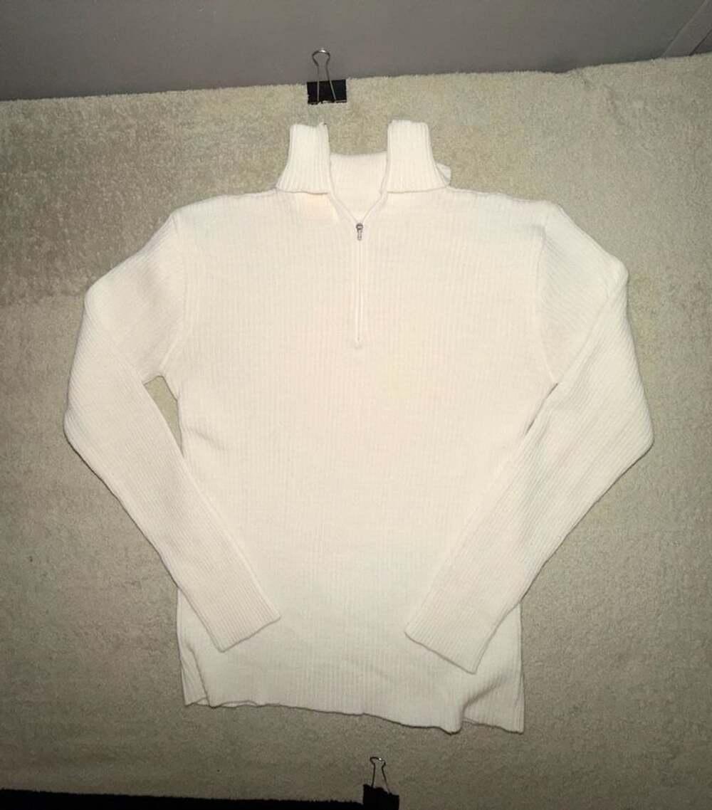 Finest Quality Half Zip Ribbed Sweater Size S White Knit Made in Korea